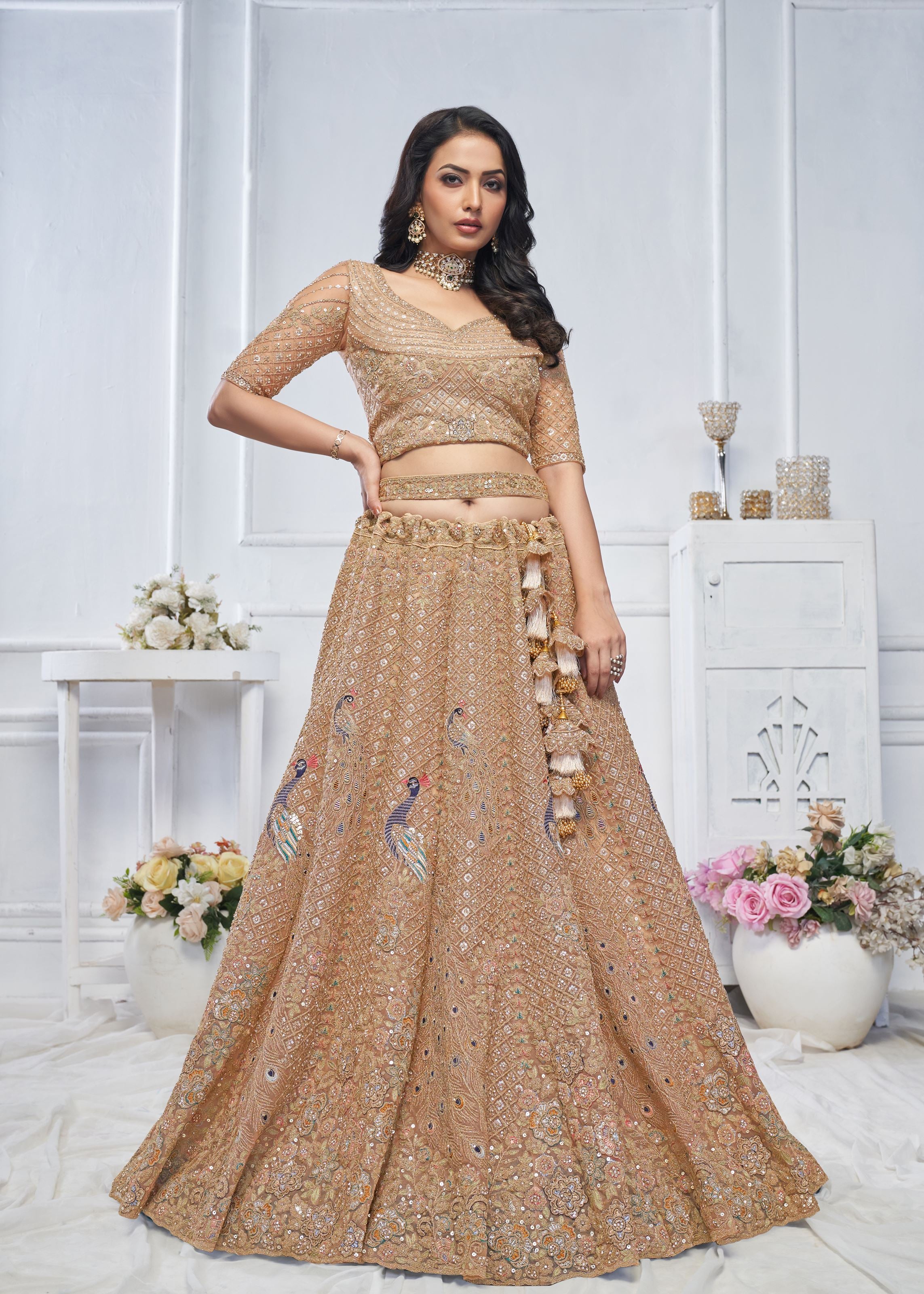 Mustard Lehenga Choli With Embroidery Work