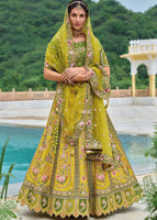 Mustard Lehenga Choli With Heavy Thread Embroidery, Zari With Sequins Work