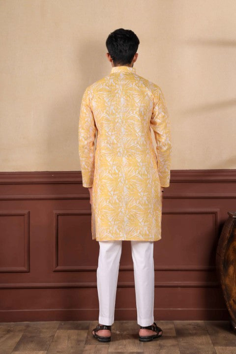 Mustard Linen Digital Printed Graceful Kurta Pajama