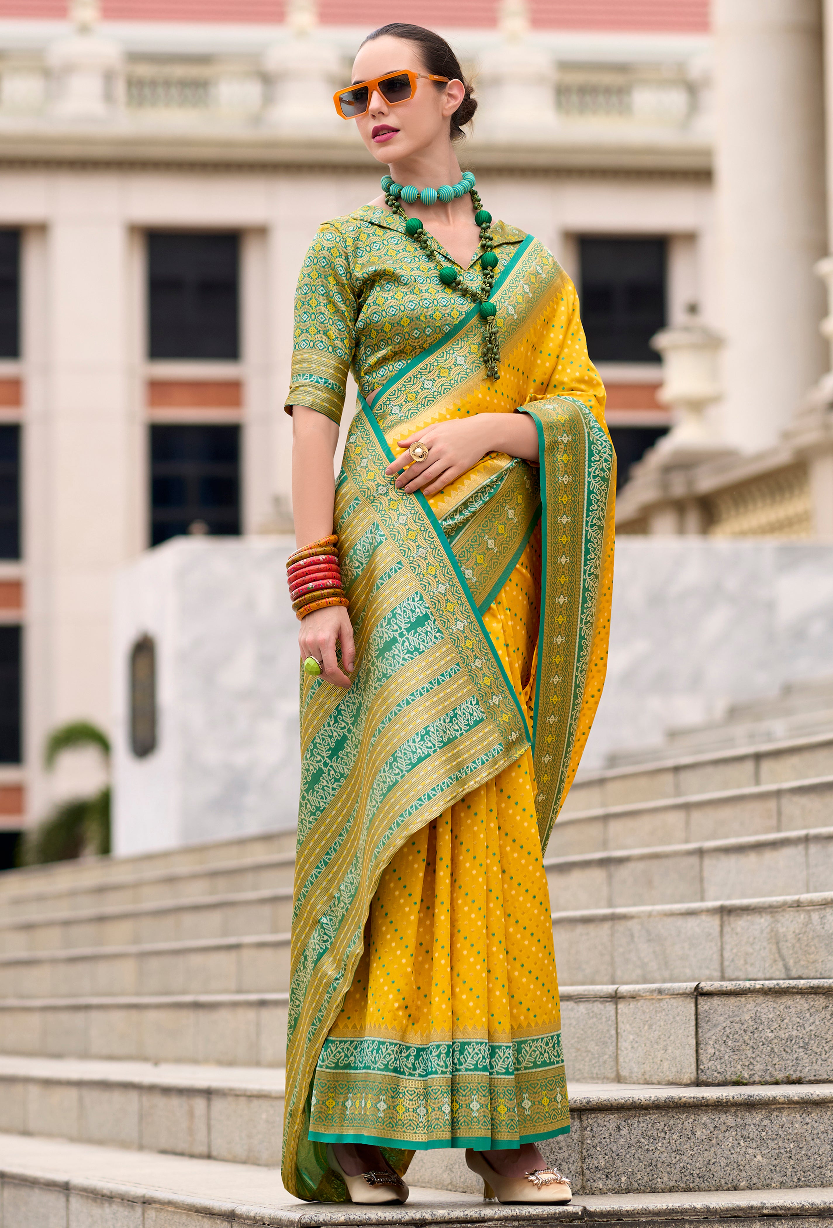 Mustard Pure Soft Banarasi Silk Saree With Jacquard Woven Work
