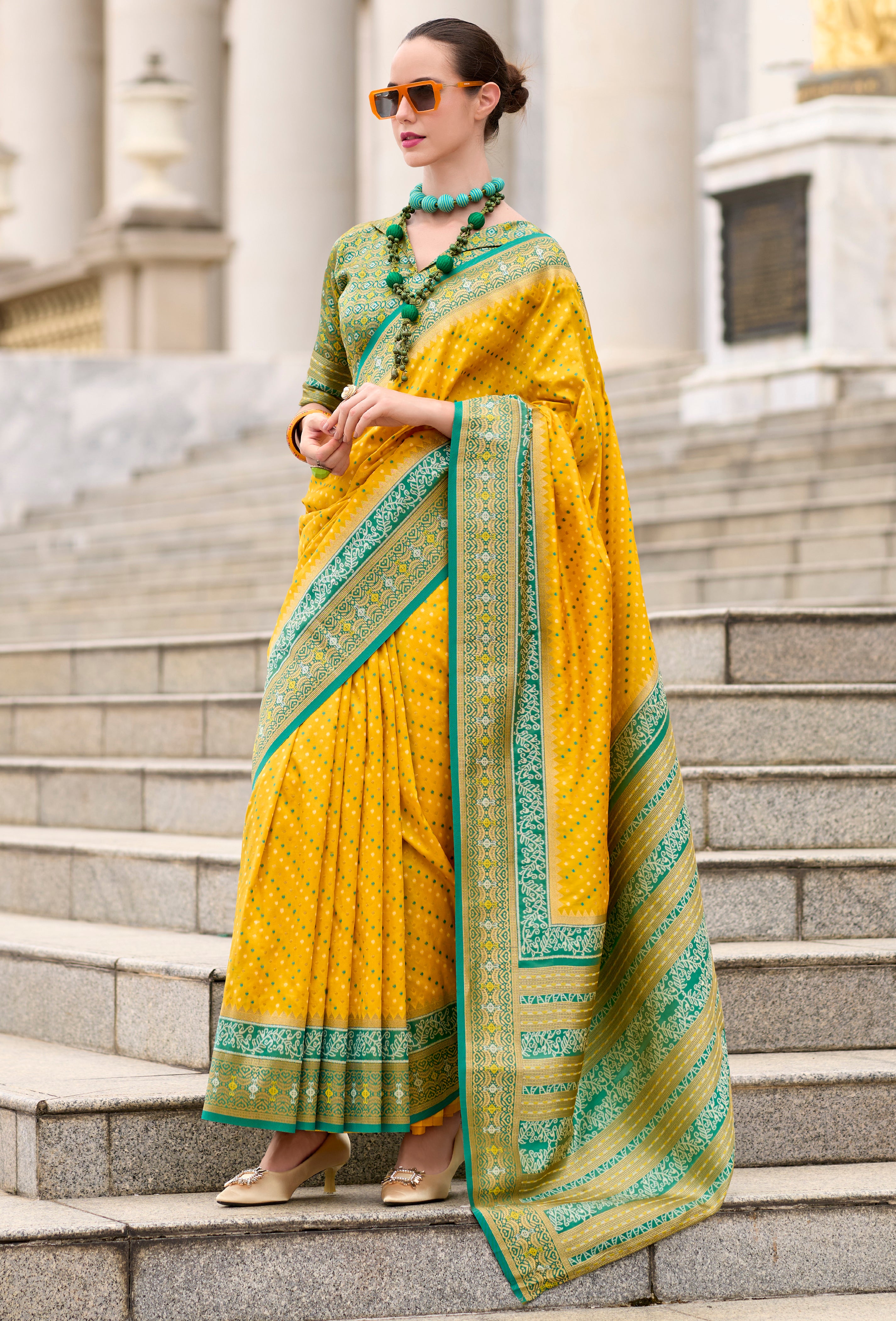 Mustard Pure Soft Banarasi Silk Saree With Jacquard Woven Work