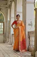 Mustard Raw Silk Woven Ikat Designer Ceremonial Saree