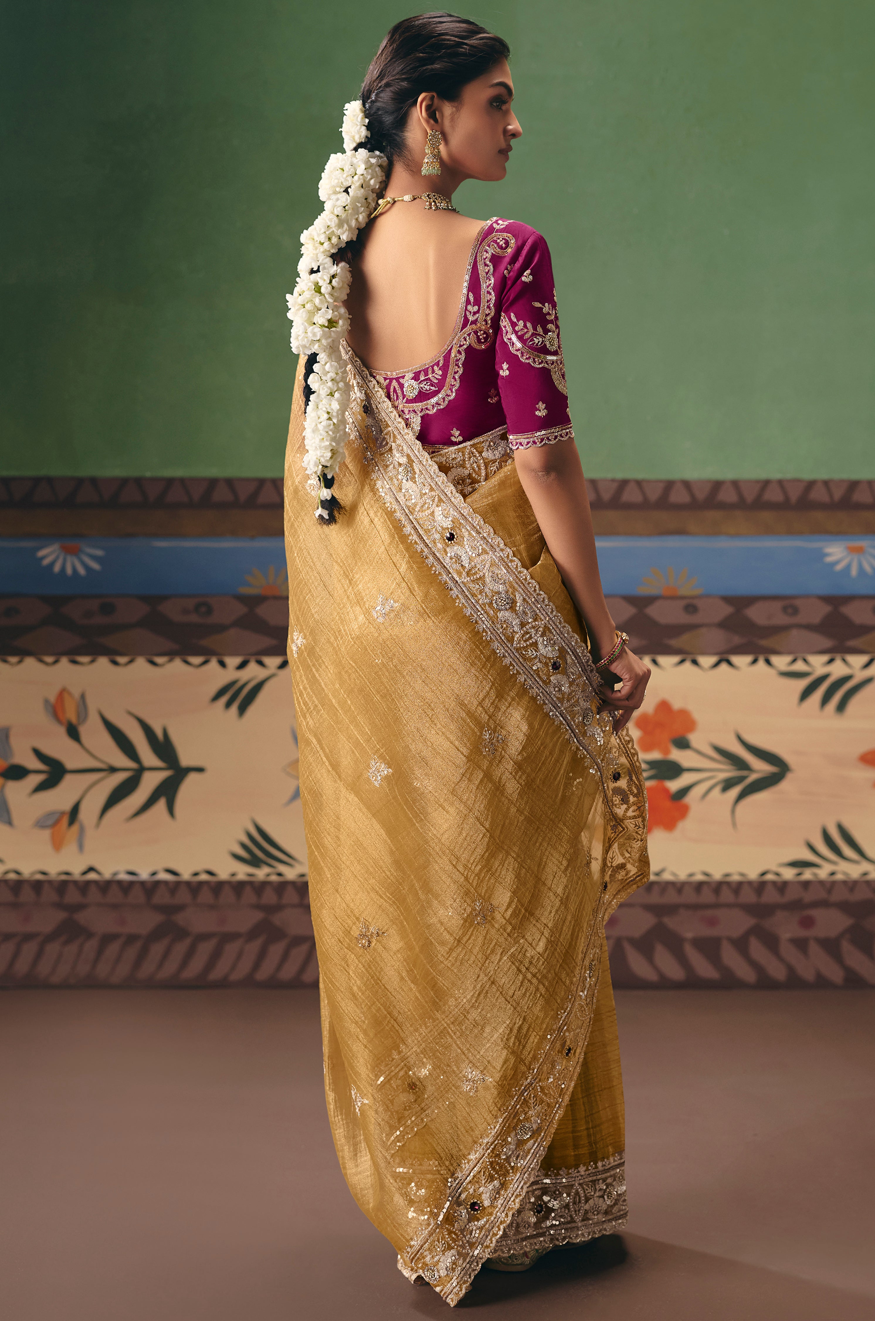 Mustard Saree With  Heavy Designer Embroidery, Sequince, Stone, Pearl With Beads Work