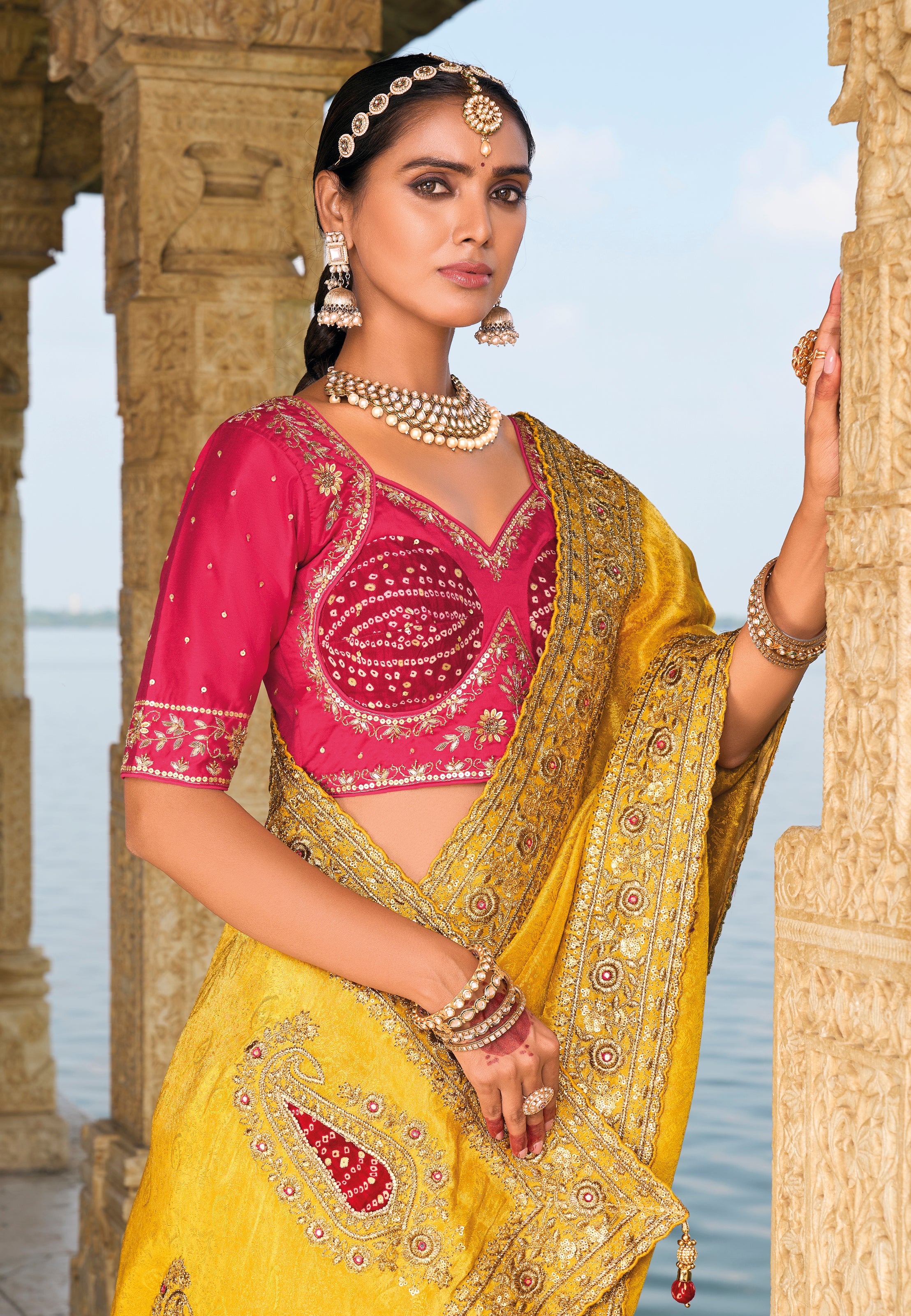 Mustard Saree With Heavy Embroidered Work