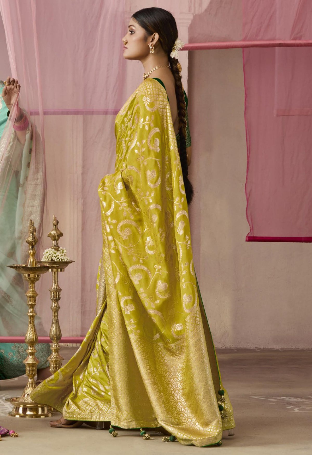 Mustard Saree With Jacquard Woven Work
