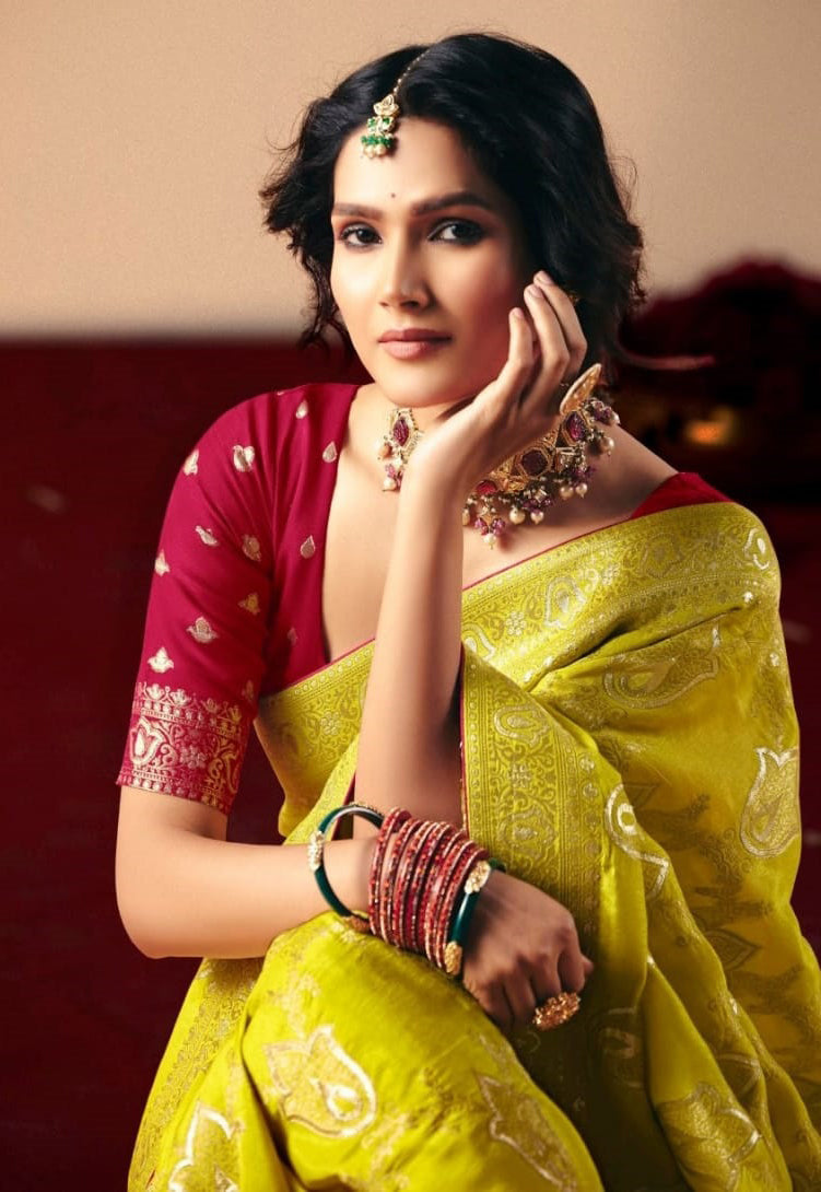 Mustard Saree With  Jacquard Woven Work