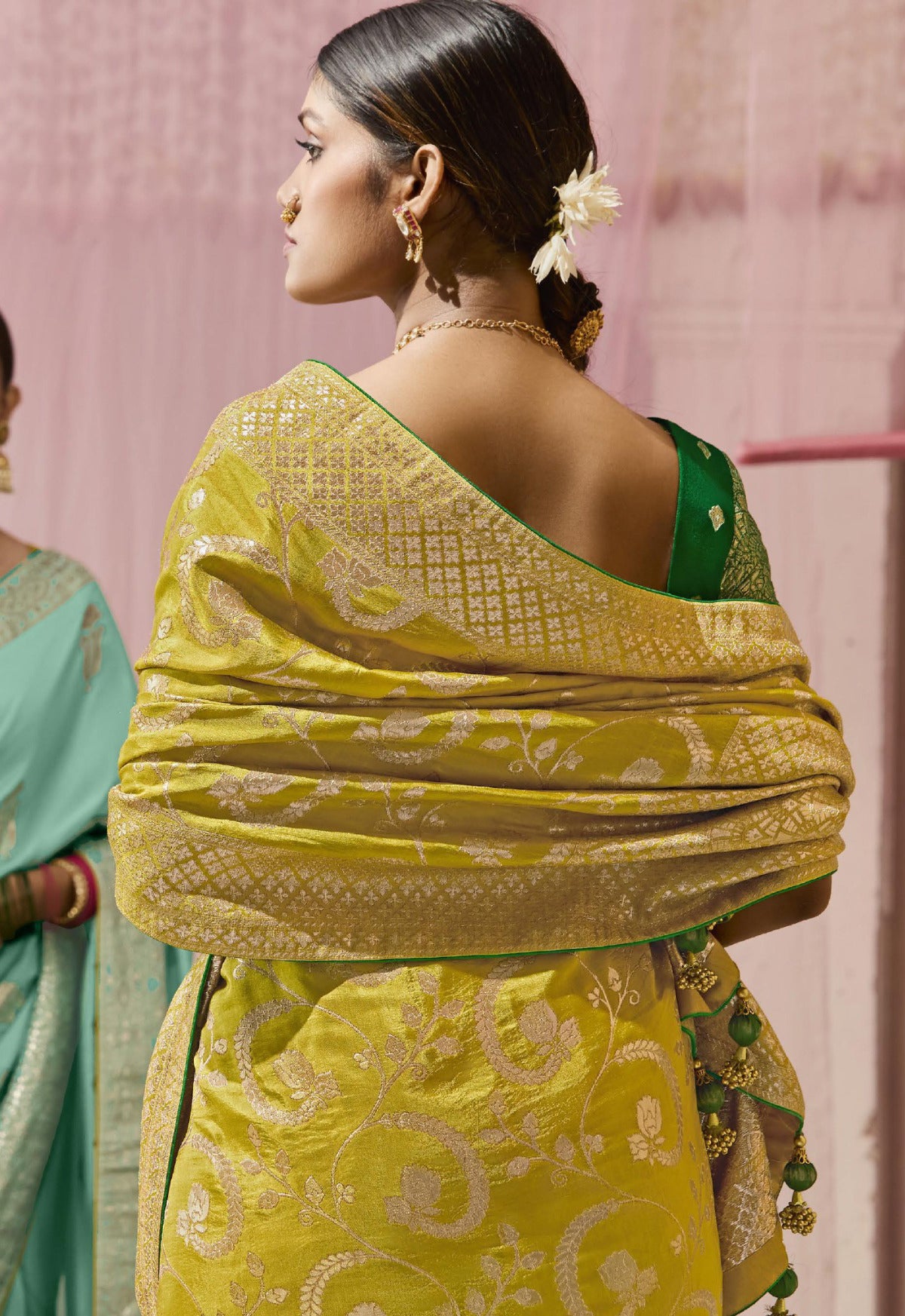 Mustard Saree With Jacquard Woven Work