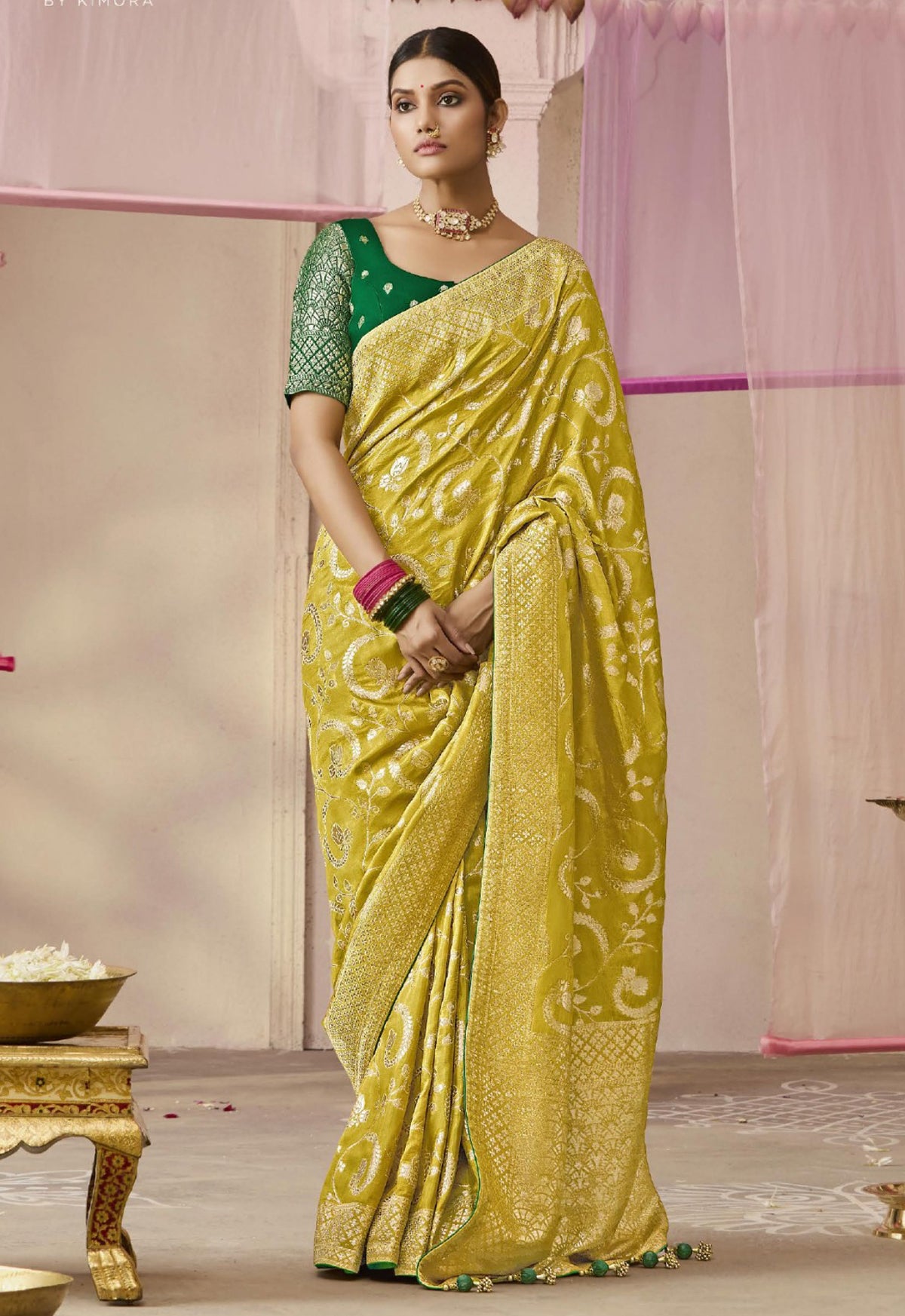 Mustard Saree With Jacquard Woven Work