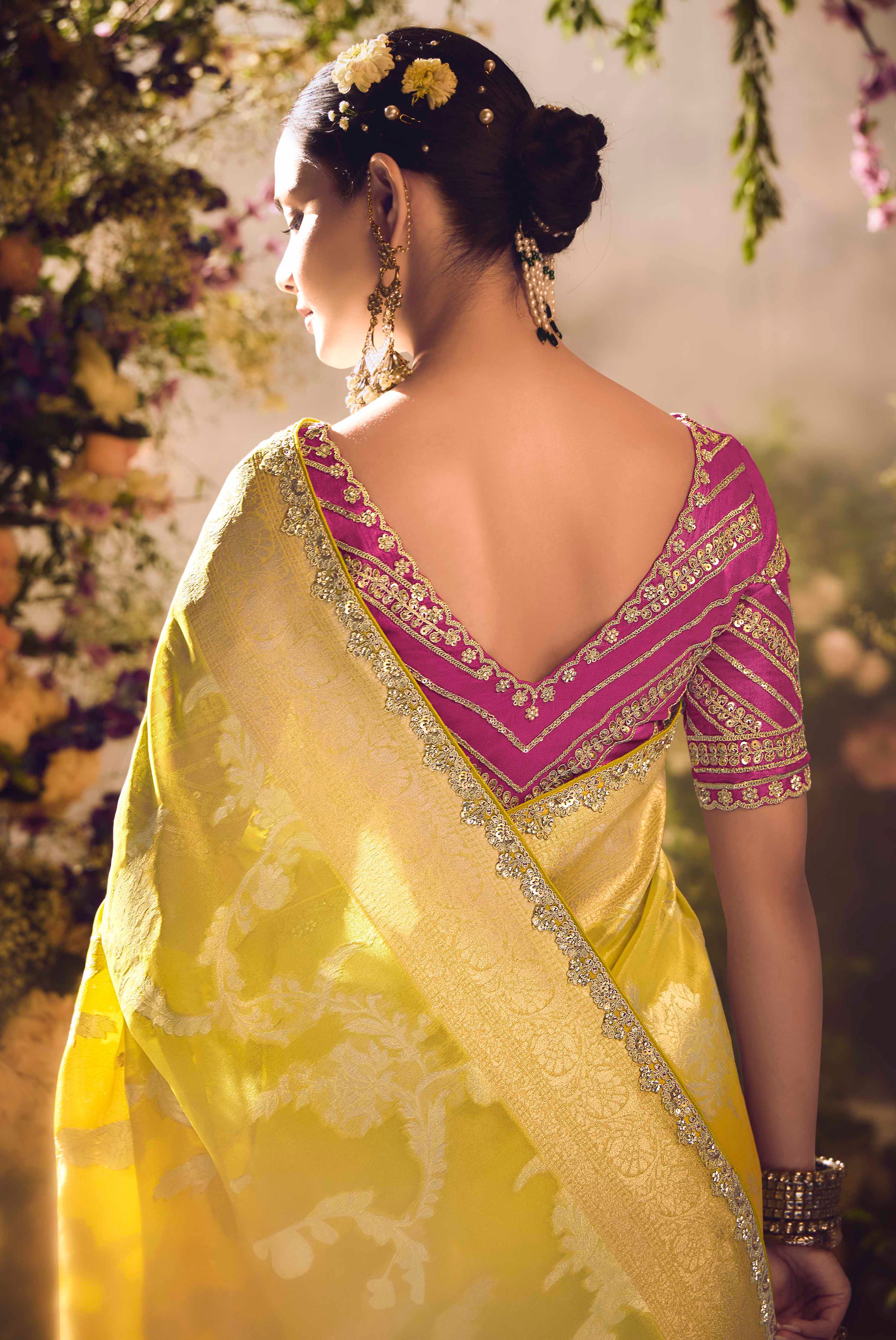 Mustard Saree With  Jacquard Woven Work with Embroidered Lace Border