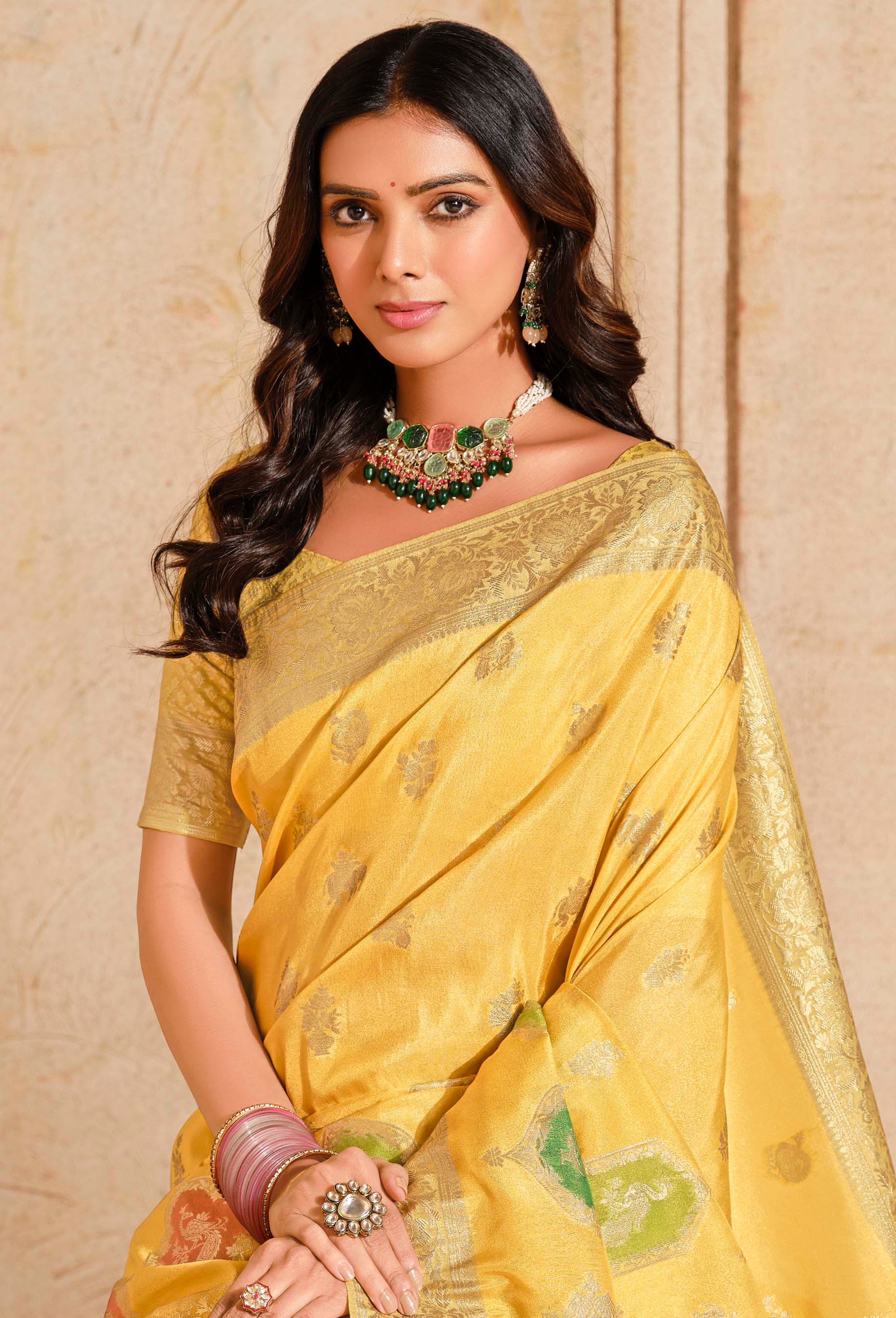 Mustard Silk Saree With  Jacquard Woven Work