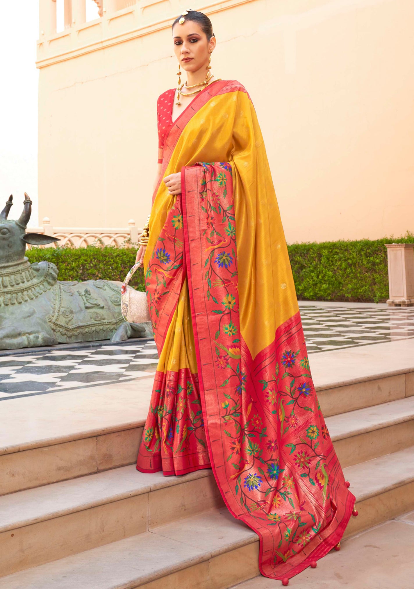 Mustard Silk Saree With  Jacquard Woven Work