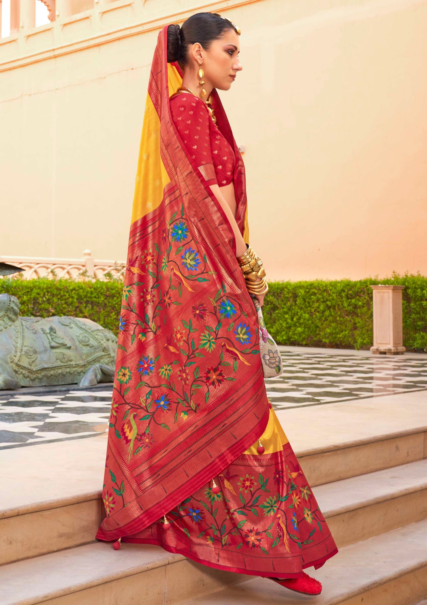Mustard Silk Saree With  Jacquard Woven Work