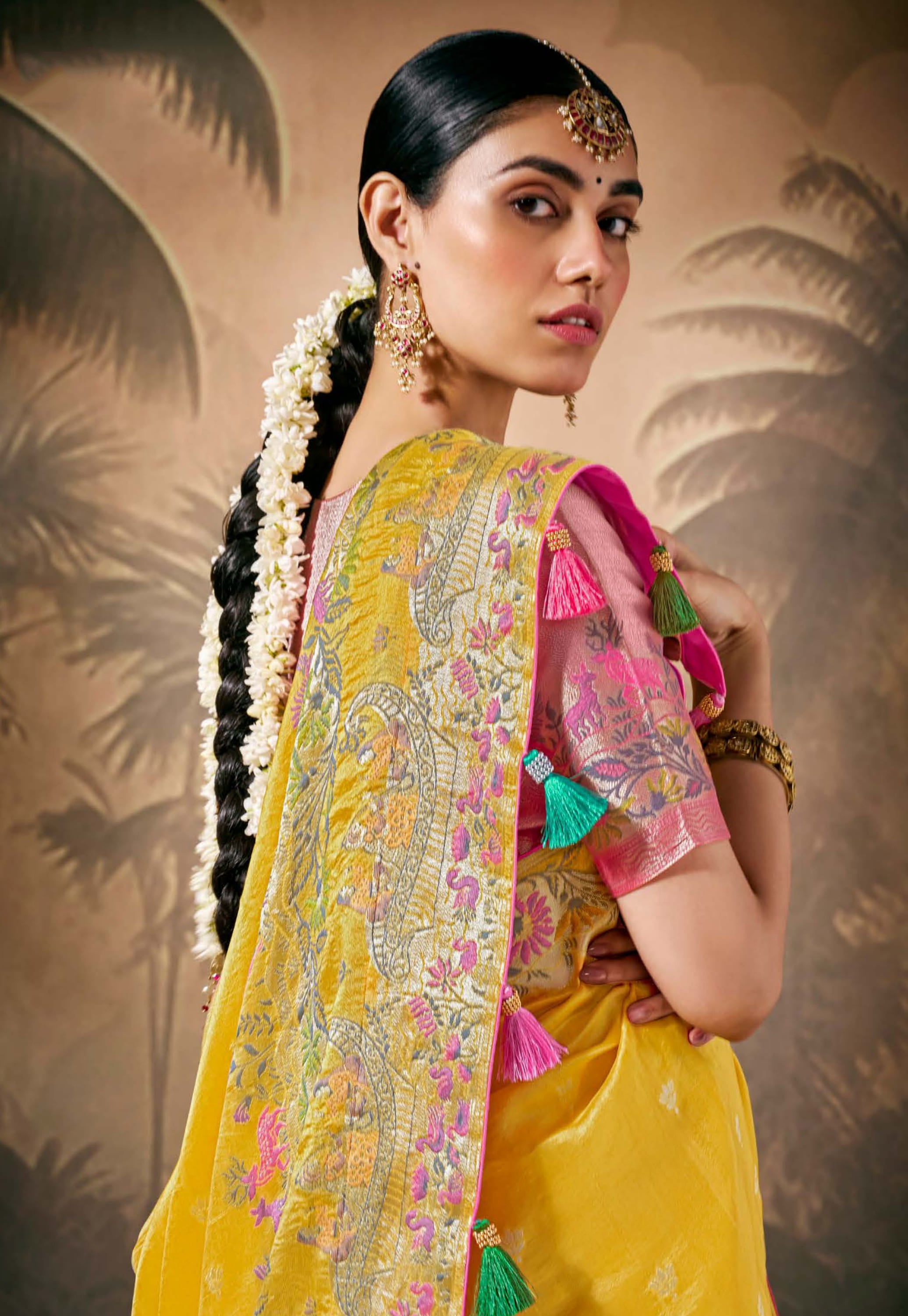 Mustard Silk Saree With  Jacquard Woven