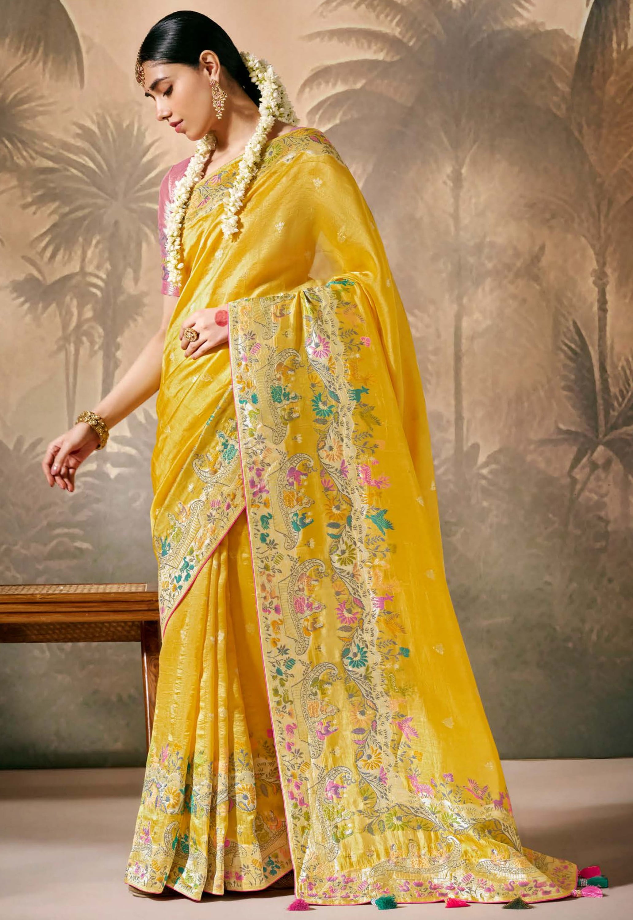 Mustard Silk Saree With  Jacquard Woven