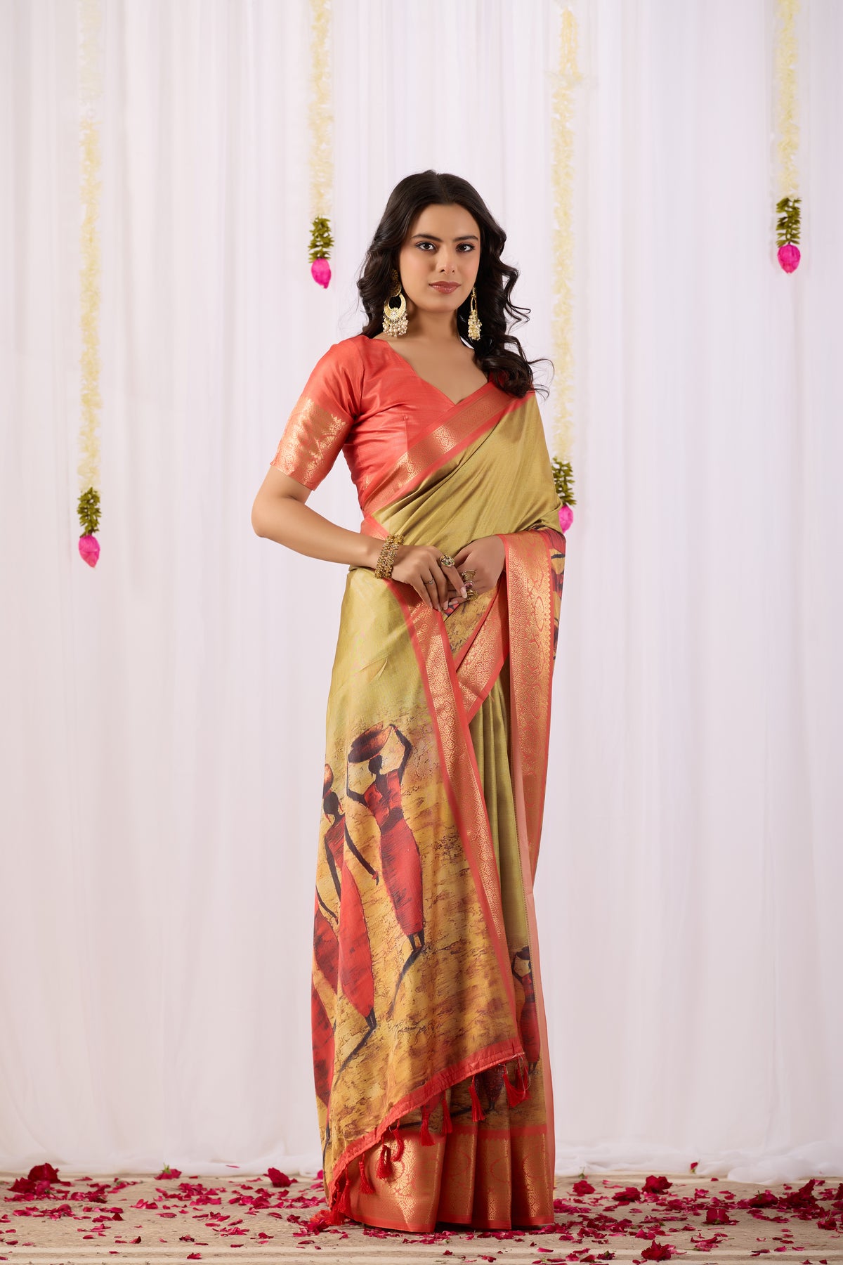 Mustard Soft Lichi Silk Saree With Digital Printed Festive Traditional Saree