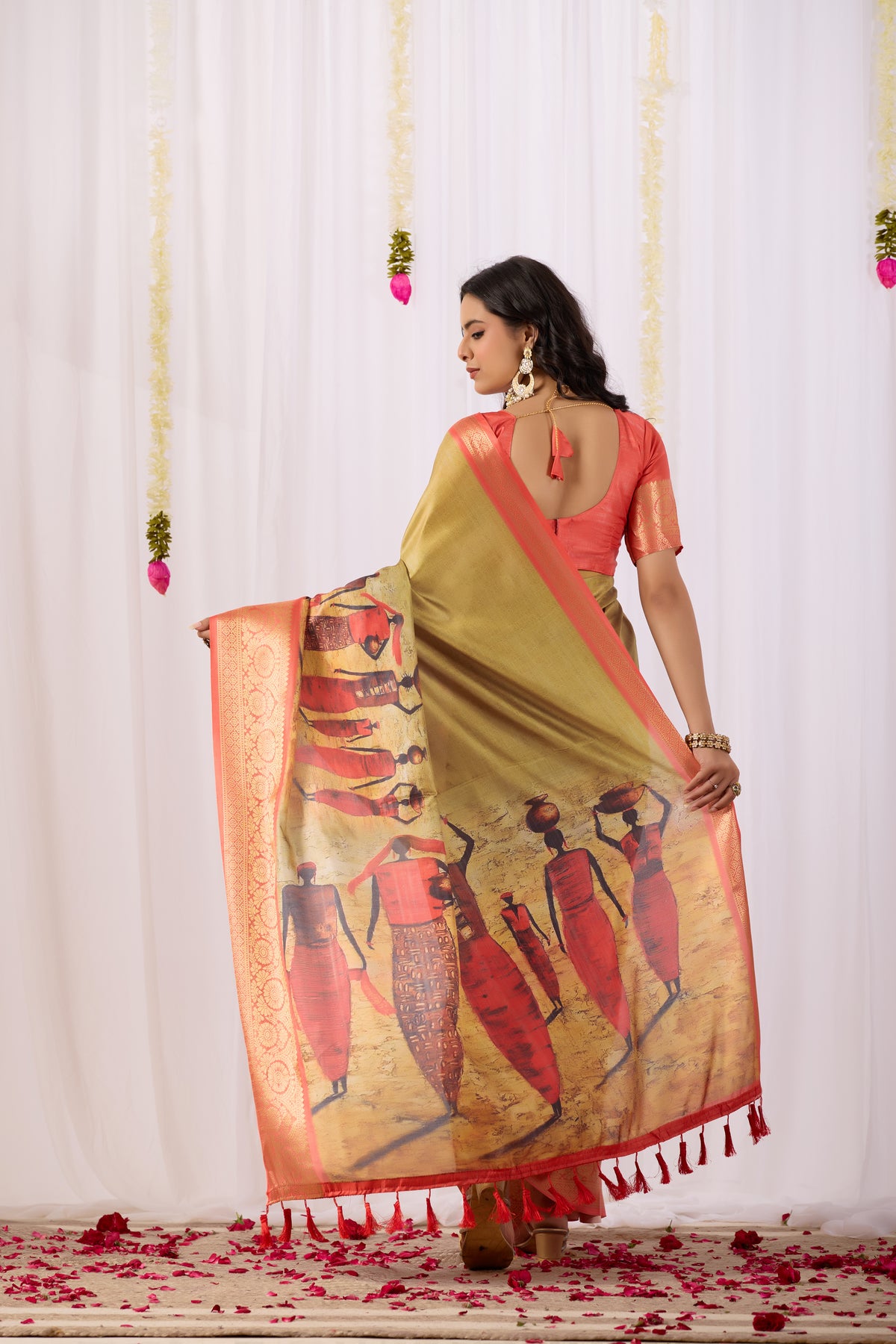 Mustard Soft Lichi Silk Saree With Digital Printed Festive Traditional Saree