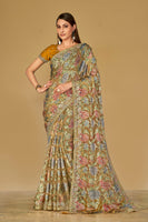 Mustard Soft Organza Brasso Saree With  Printed Saree With Piping, Embroidery Sequins Work