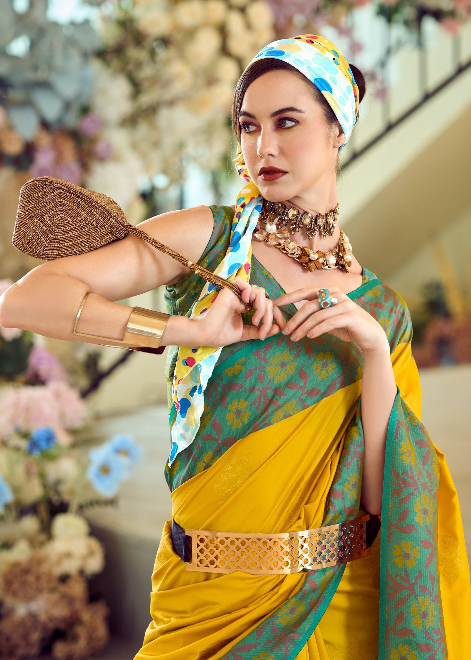 Mustard Soft Silk Saree With  Jacquard Woven Work