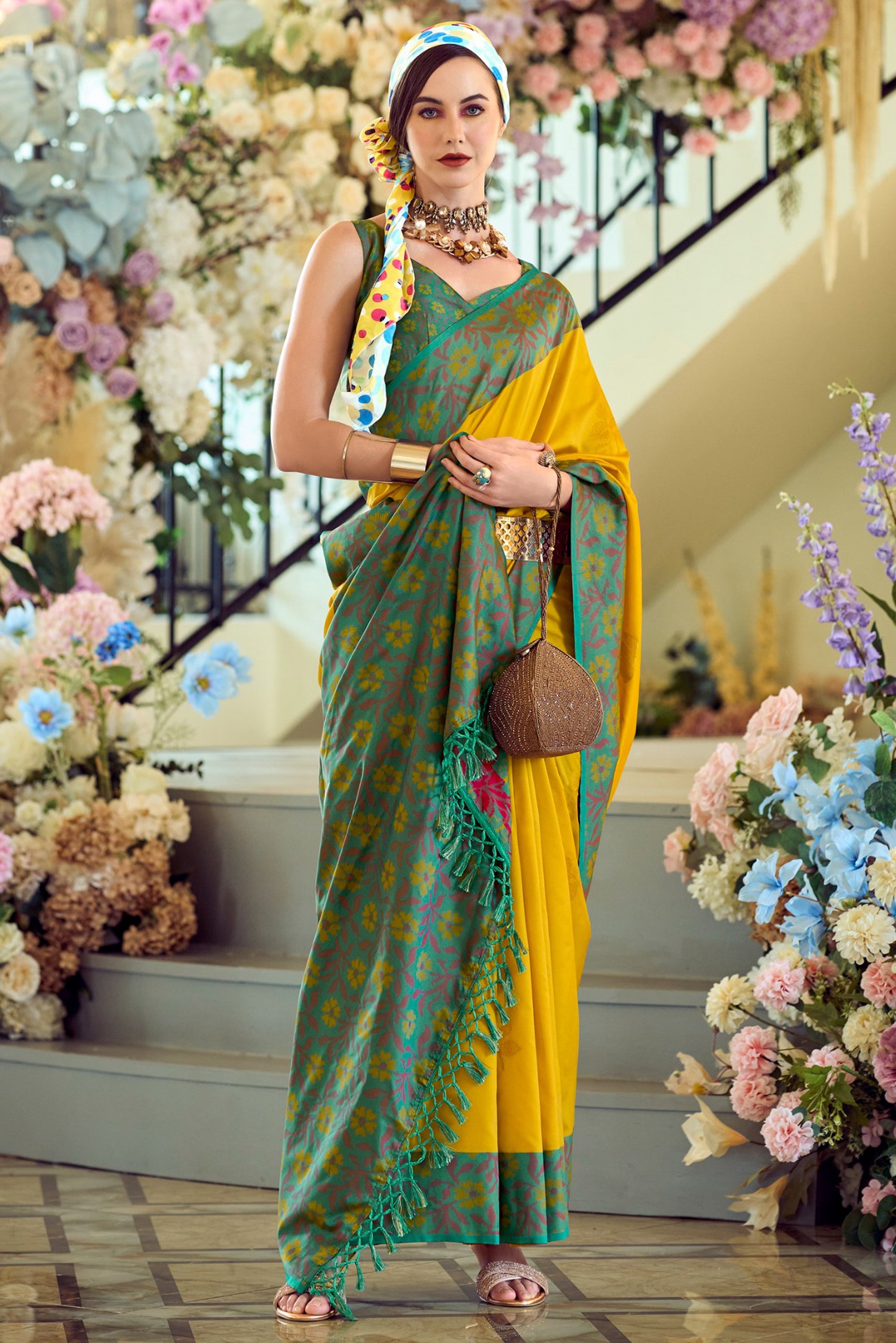 Mustard Soft Silk Saree With  Jacquard Woven Work