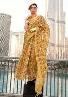 Mustard Tissue Silk Saree With  Printed