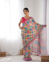 Mustard Tussar Silk Designer Kalamkari Printed Traditional Ethnic Indian Saree
