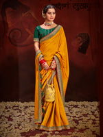 Mustard Vichitra Silk Saree With  Heavy Diamond Work and Embroidery  Lace Border