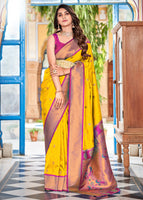 Mustard Yellow Paithni Silk Saree with Jacquard Woven work