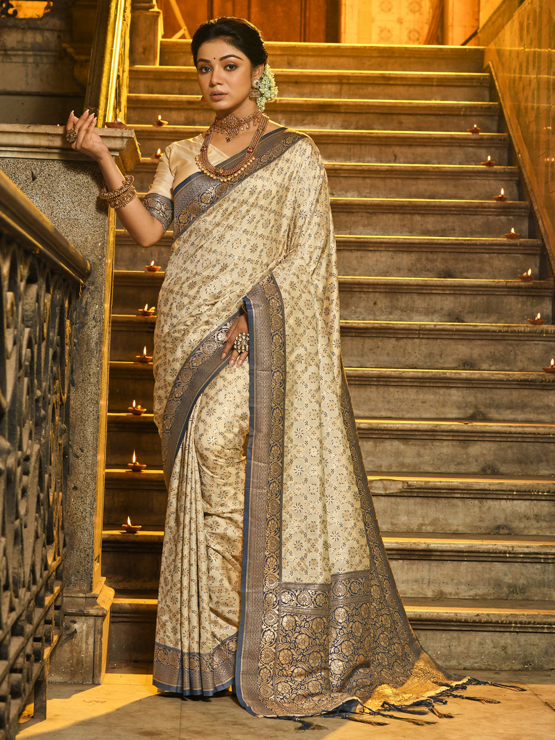 Navy Blue Banarasi Silk Saree With Woven Jacquard Designer Ceremonial Saree