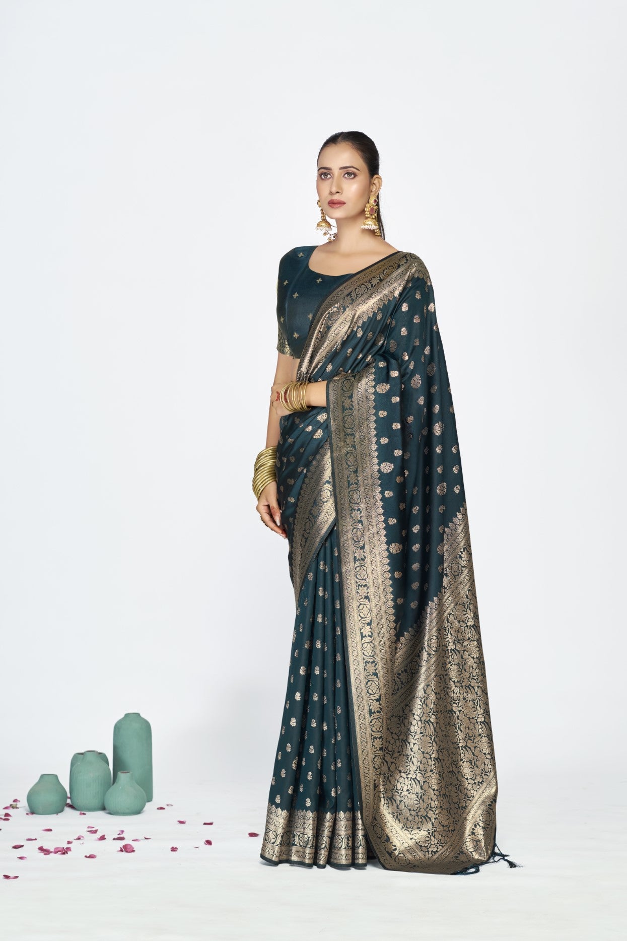 Navy Blue Banarasi Silk Saree with Weaving