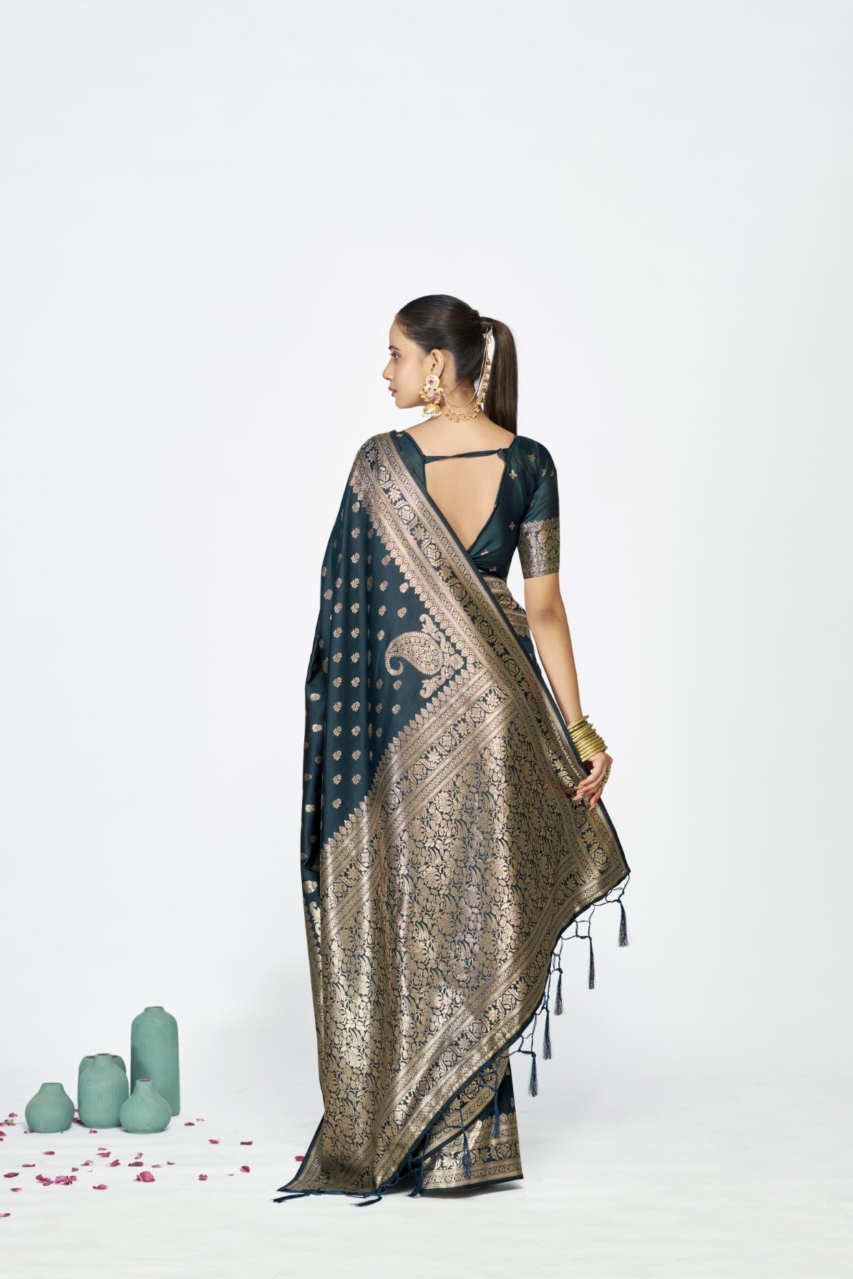 Navy Blue Banarasi Silk Saree with Weaving