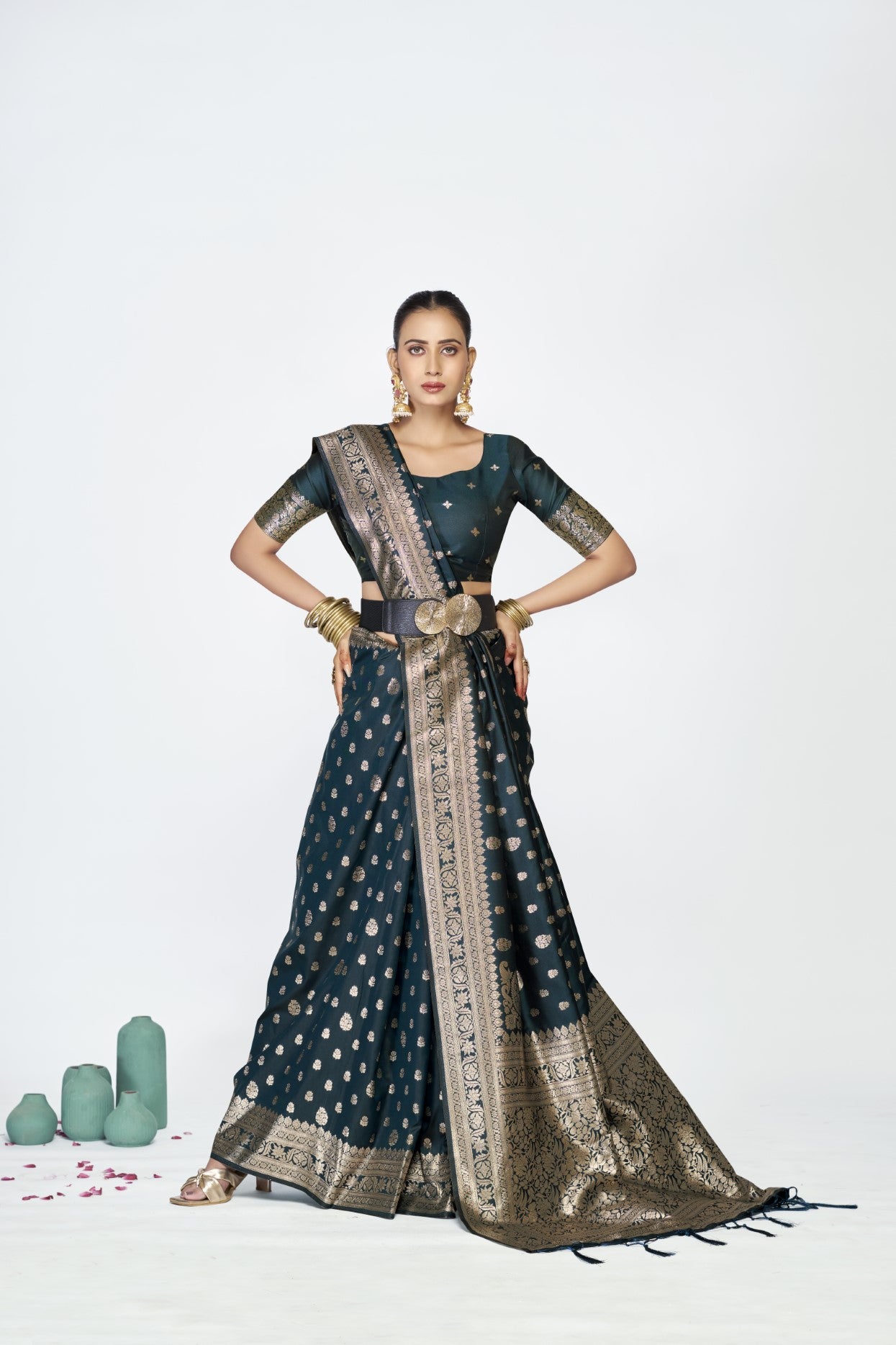 Navy Blue Banarasi Silk Saree with Weaving