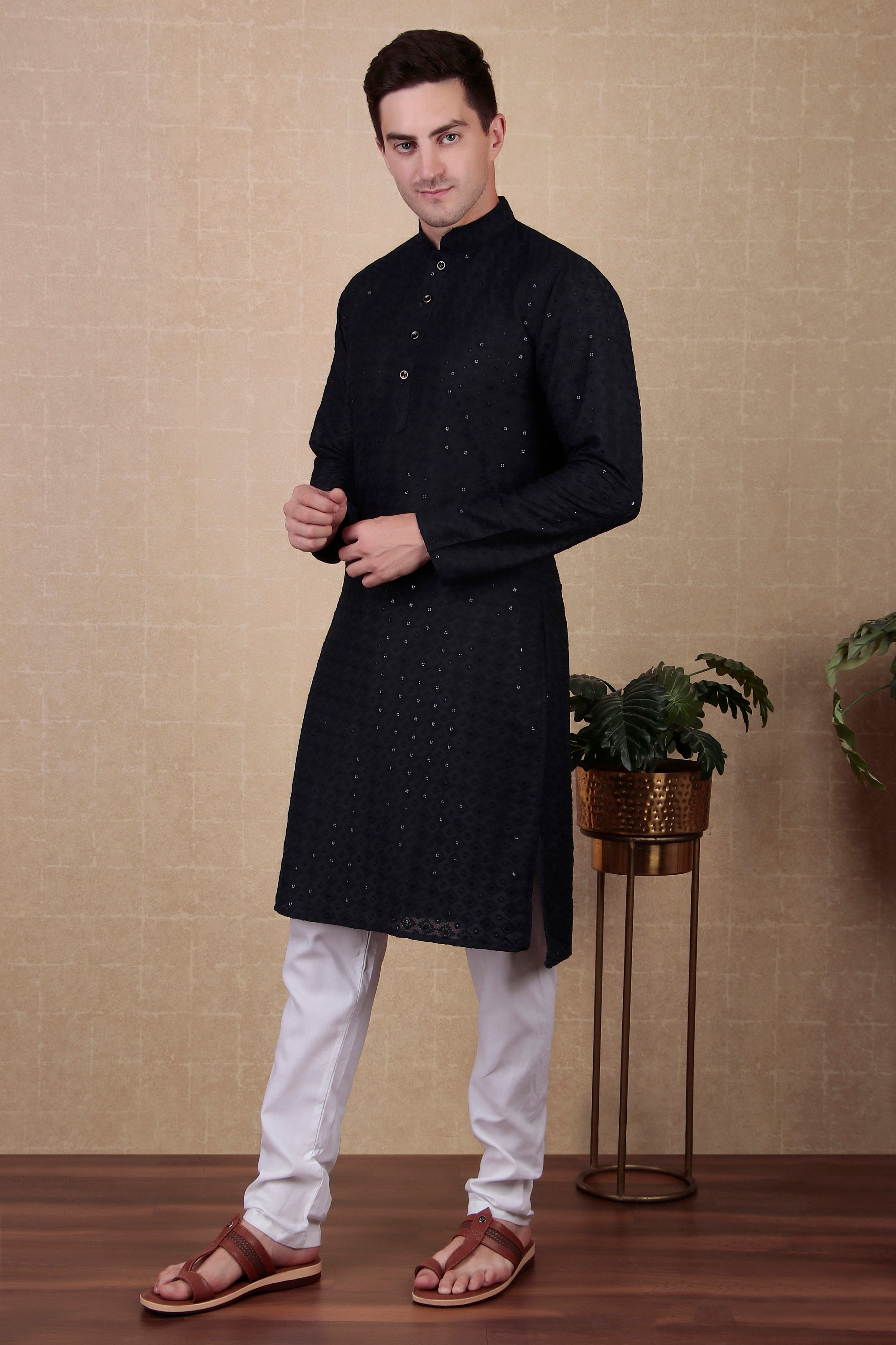 Navy Blue Bollywood Style Kurta Payjama Set with Sequins – Elegant Party Ensemble
