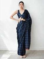 Navy Blue Chinnon Partywear Printed Girlie Ready To Wear Saree