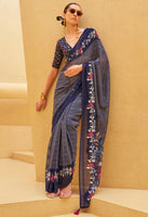Navy Blue Georgette Printed Saree