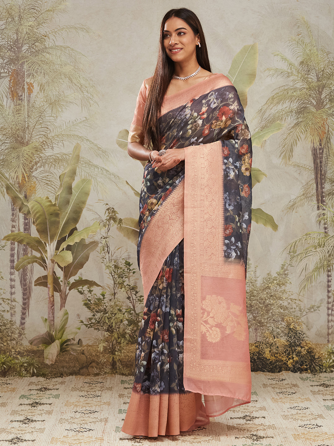 Navy Blue Jacquard Silk Designer Pre-Stitched Saree For Trendy Fashion Looks