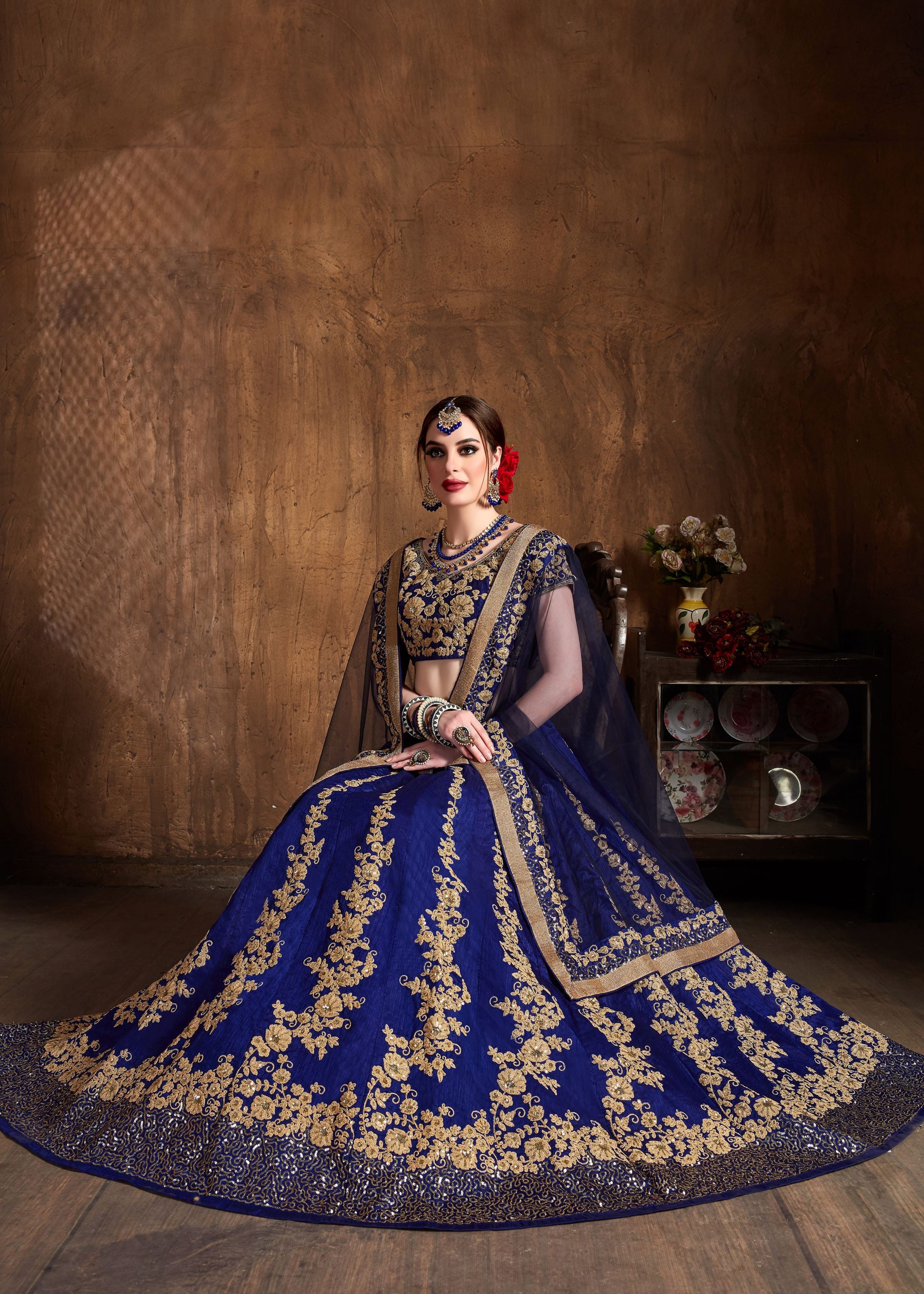 Navy Blue Lehenga Choli With Dori And Sequins Embroidery