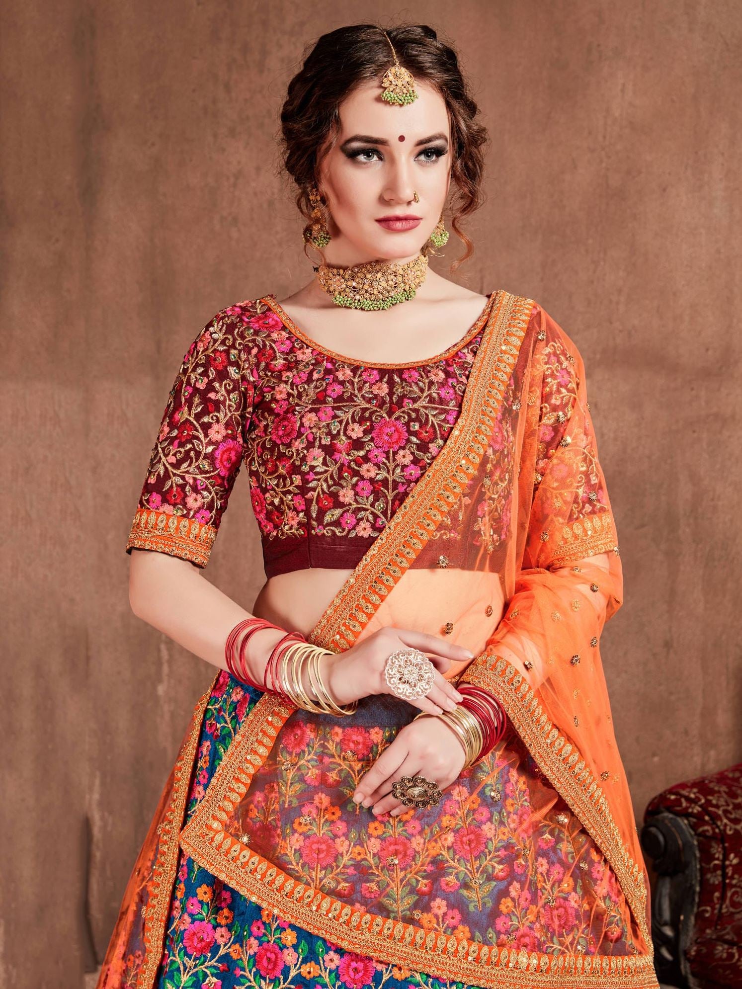 Navy Blue Lehenga Choli With Thread, Dori, Zari, Sequins Embroidery With Stone Work