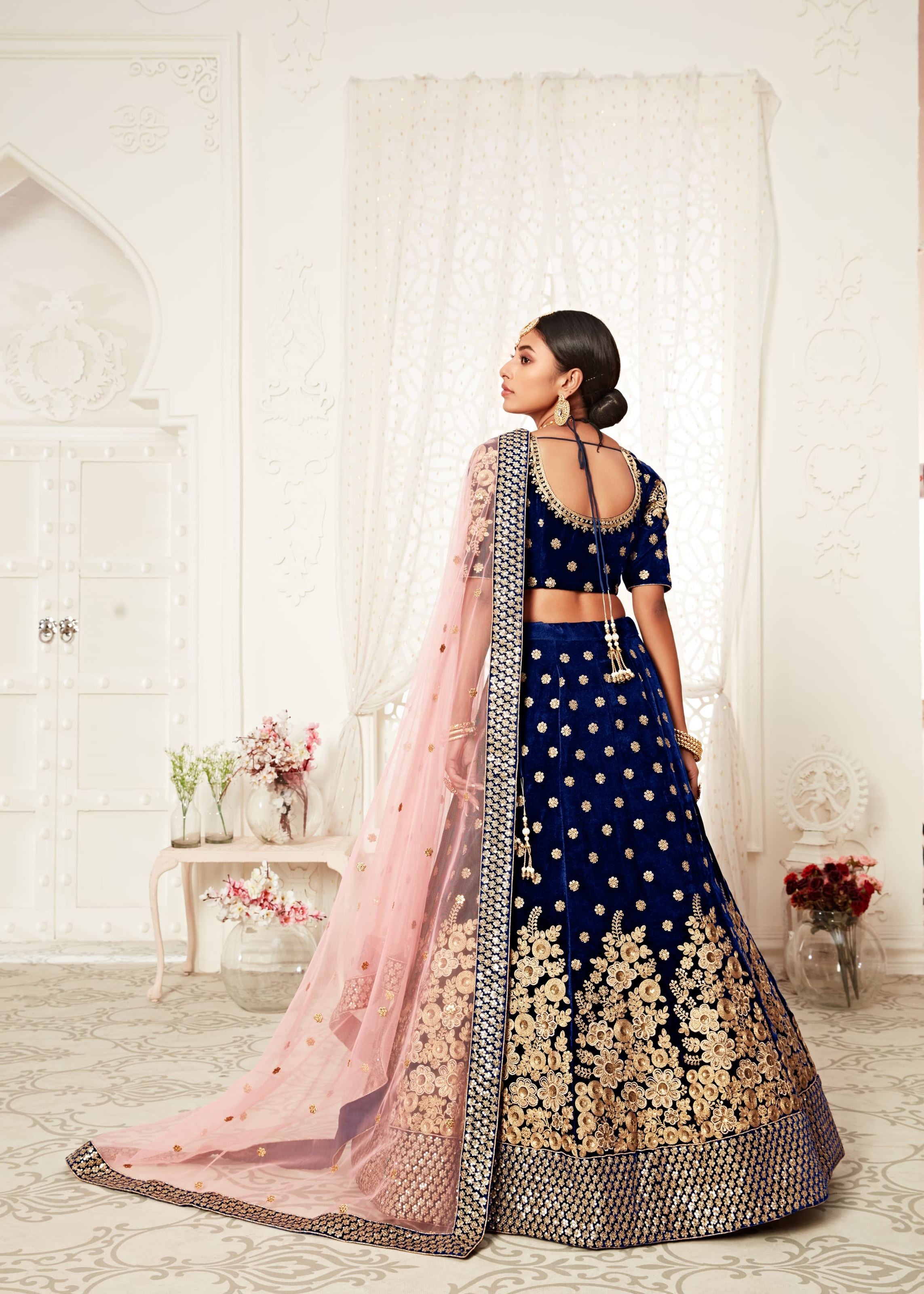 Navy Blue Lehenga Choli With Thread, Zari, Dori And Sequins Embroidery Work