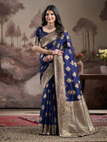 Navy Blue Lichi Silk Woven Rich Pallu Designer Heavy Partywear Saree
