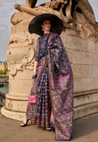 Navy Blue Organza Handloom Saree With  Woven Work