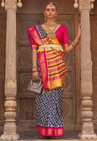 Navy Blue PV Silk Saree with  Printed