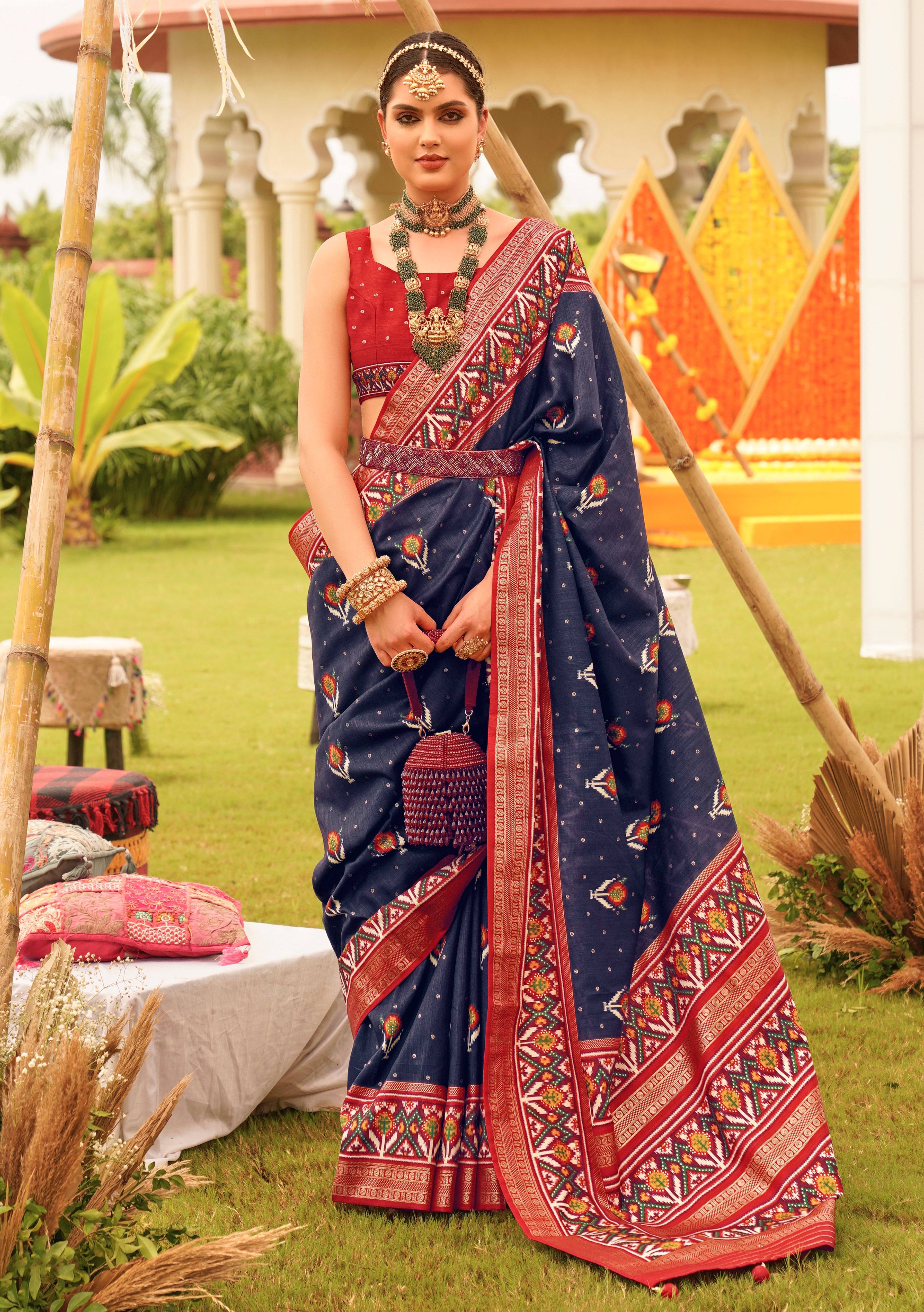 Navy Blue Sigma Silk Saree With  Digital Patola Print