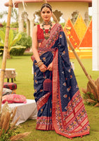 Navy Blue Sigma Silk Saree With  Digital Patola Print
