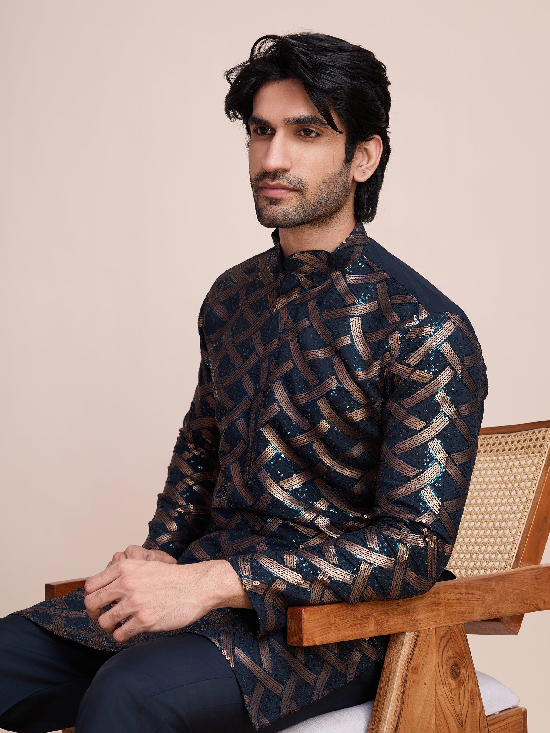 Navy Blue Silk Heavy Embroidered Kurta – Elegant and Eye-Catching