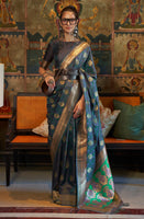 Navy Blue Silk Saree with  Jacquard Woven Work