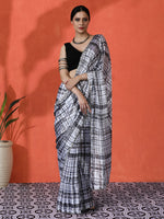 Off White Chinon Designer Digital Printed Girlie Partywear Saree