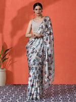 Off White Chinon Designer Digital Printed Girlie Partywear Saree