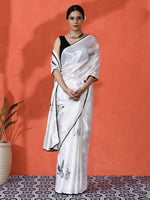 Off White Chinon Saree With Beautiful Digital Print For Ceremonial Wear