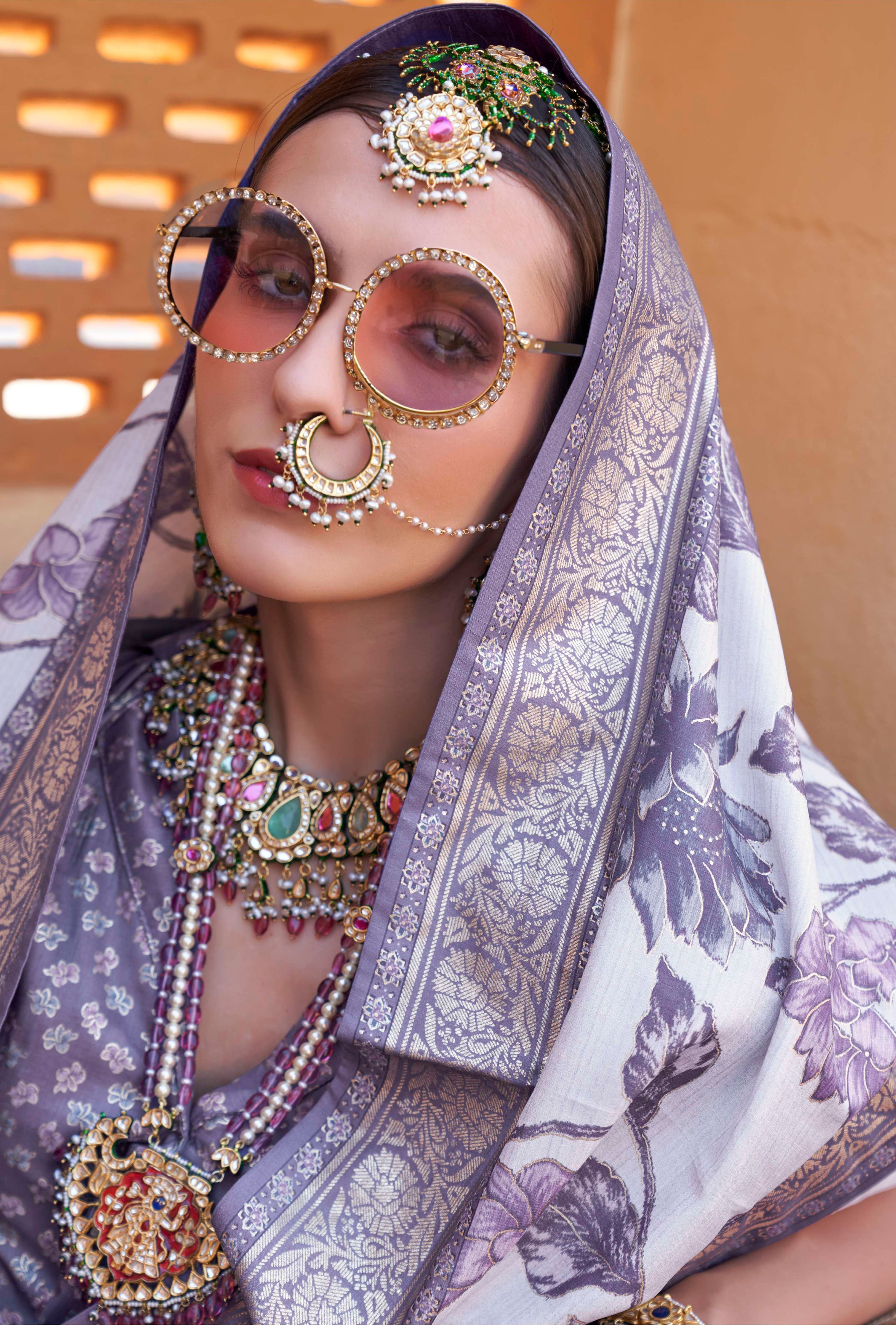 Off White Color Pv Silk Saree With  Smart Floral Print