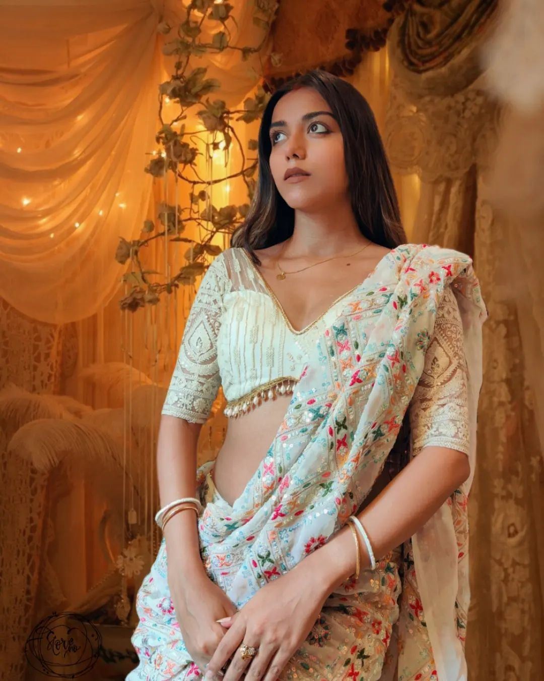 Off White Colour Georgette Embroidery Work Saree